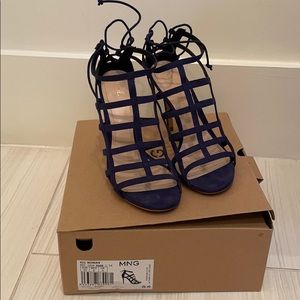 Navy suede cage heels